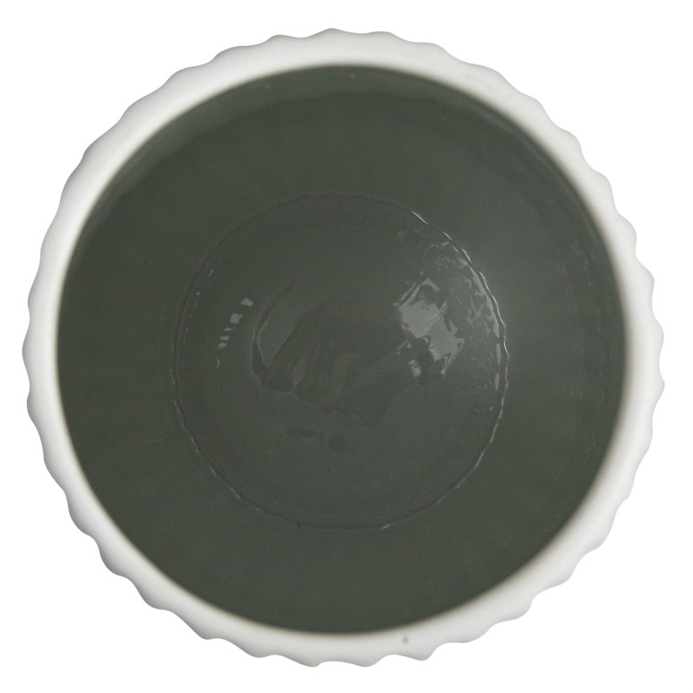 Renee - Round Stoneware Fluted Vase with Embossed Lines, Matte White