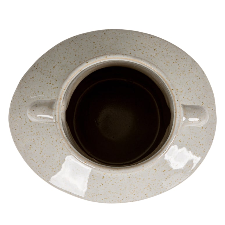 Leslie - Round Stoneware Vase with Reactive Glaze Finish and Vertical Handles, Light Grey