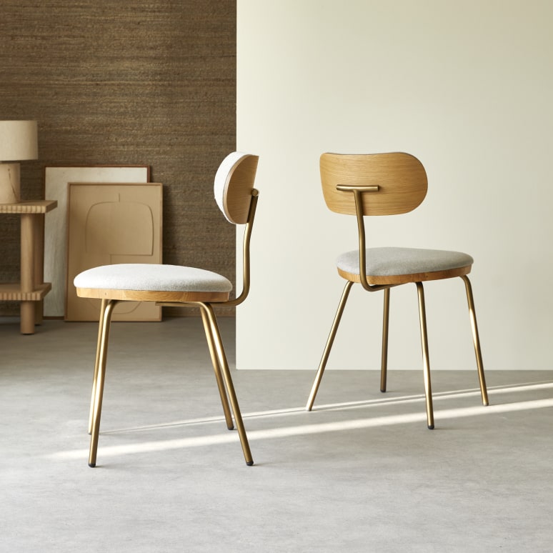 Soline - Sedia in rovere massello chiaro, tessuto grigio e metallo