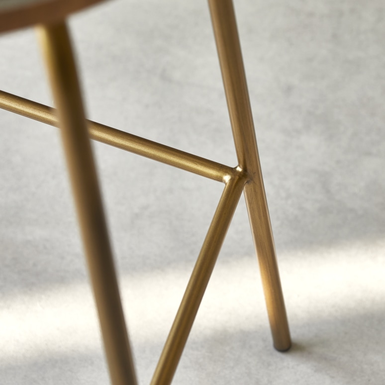 Soline - Chaise de bar en chêne clair massif, tissu gris et métal