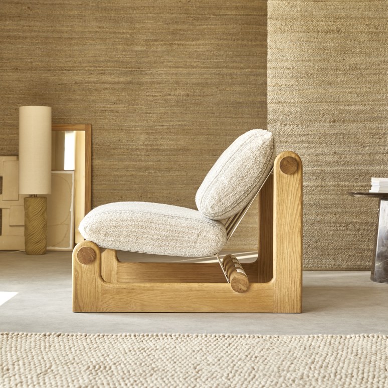 Aimé - Poltrona XL in rovere massello e tessuto beige