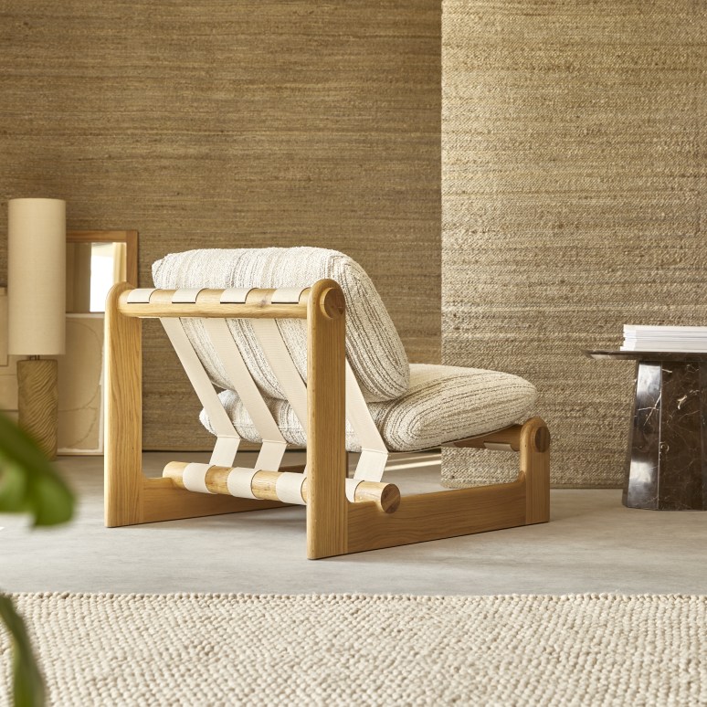 Aimé - Sillón XL de roble macizo y tela beige