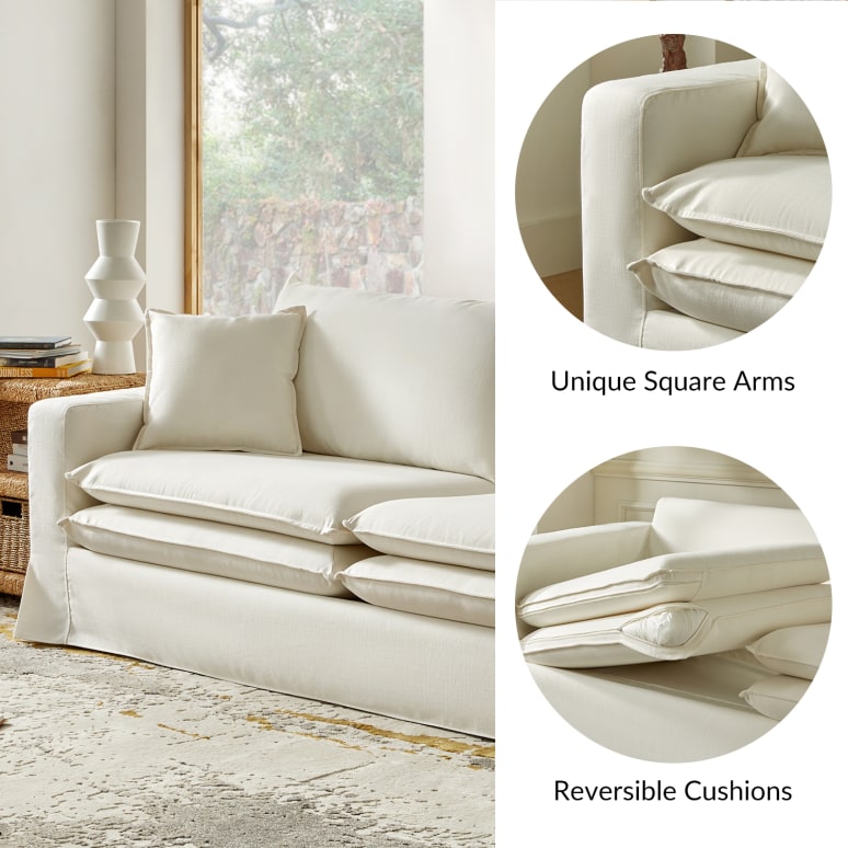 Oakley - Sofa Extra-Large Slipcovered Fabric Sofa with Wood Details