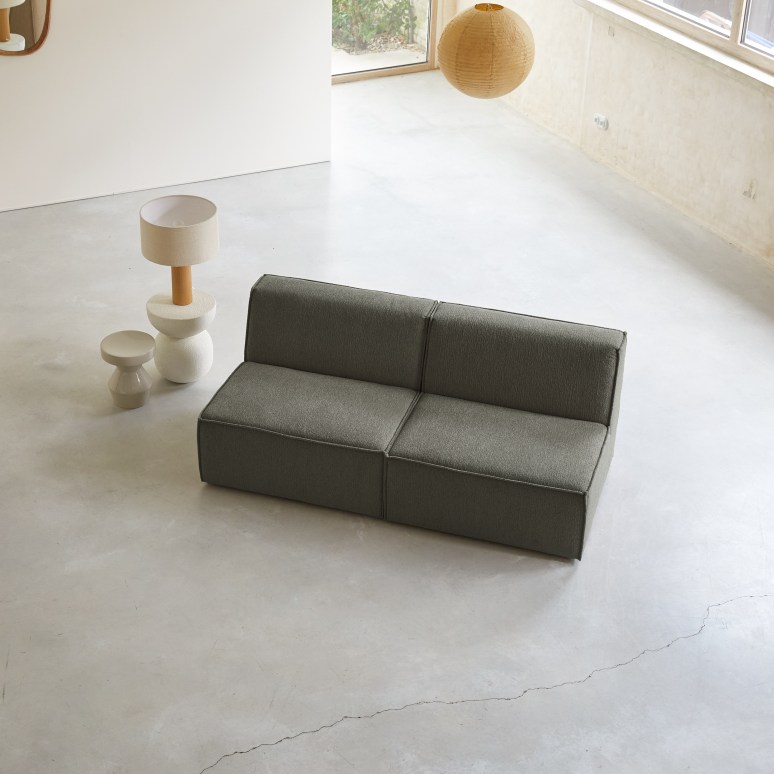 Dario - Modular 2-seater sofa in green fabric