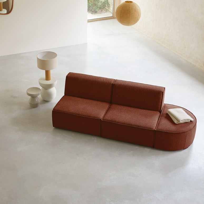 Dario - Modular 2-seater bench in mahogany-coloured fabric