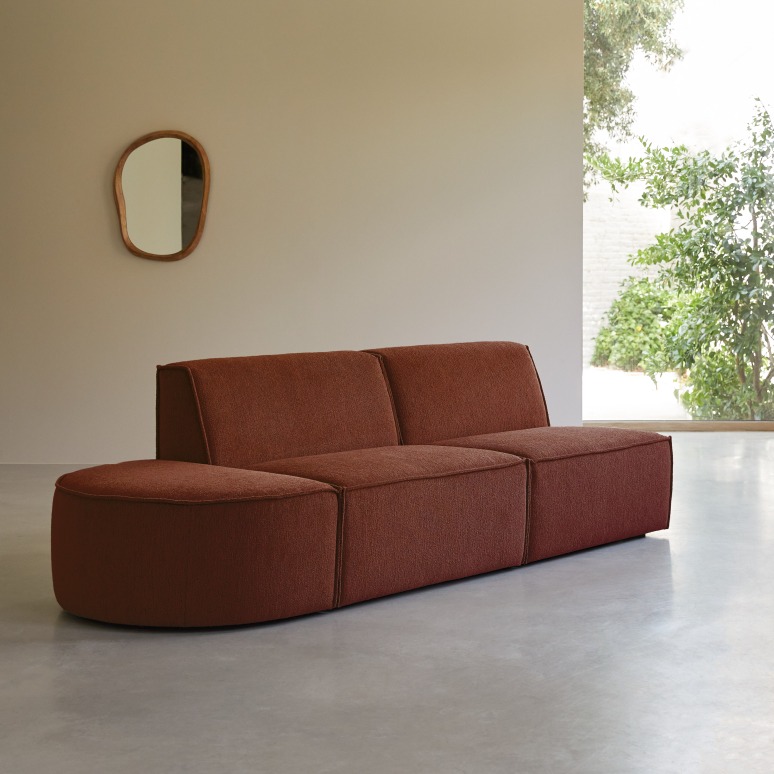 Dario - Modular 2-seater bench in mahogany-coloured fabric