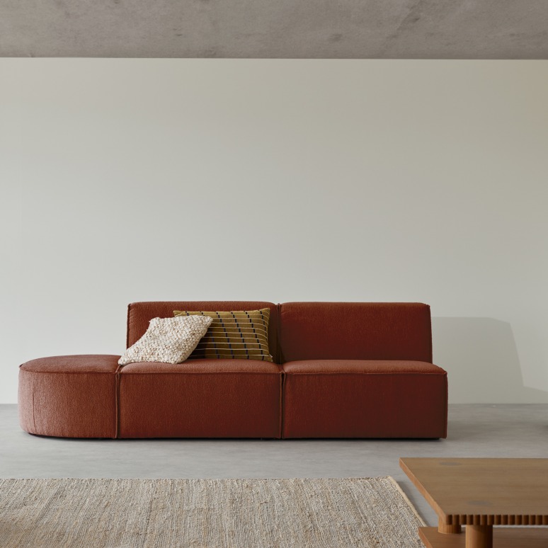 Dario - Modular 2-seater bench in mahogany-coloured fabric