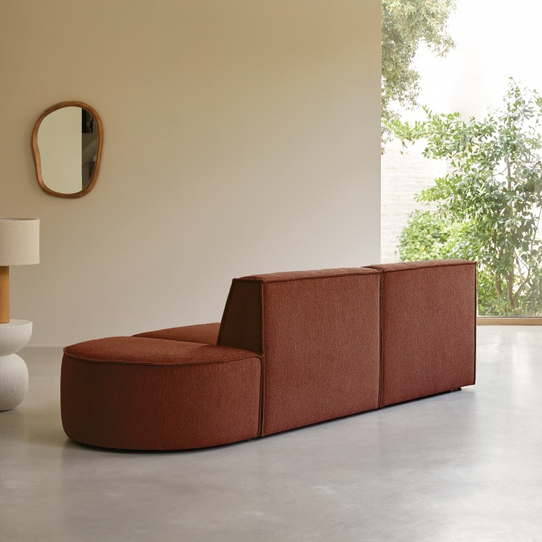 Dario - Modular 2-seater bench in mahogany-coloured fabric