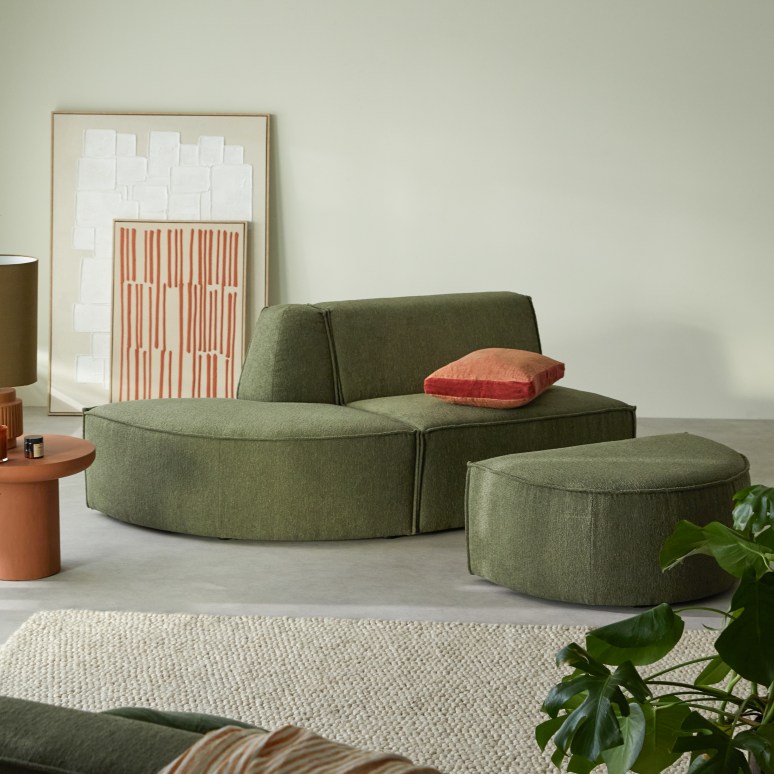 Dario - Footstool in green fabric