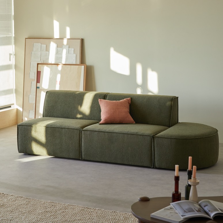 Dario - 2-Seater modular bench in green fabric