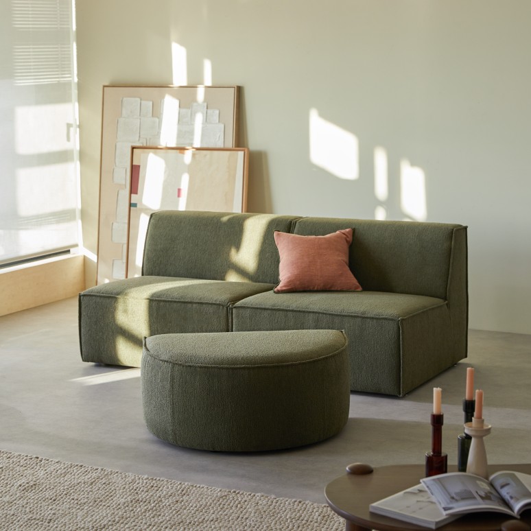 Dario - Banqueta modular en tejido verde, 2 plazas