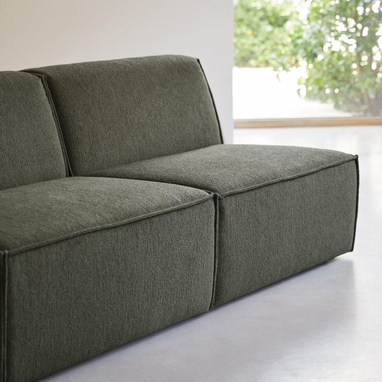 Dario - Banqueta modular en tejido verde, 2 plazas