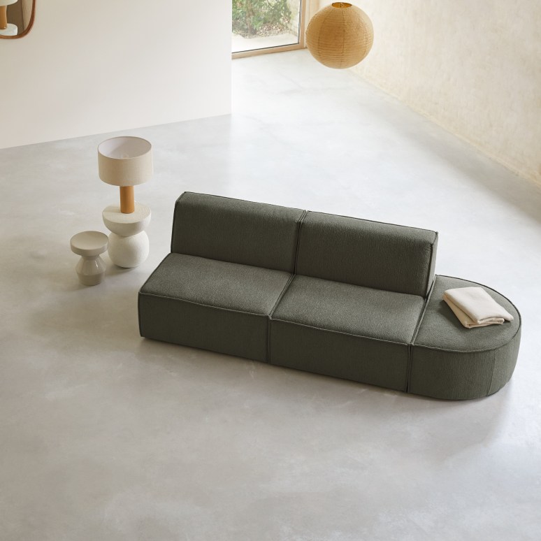 Dario - Banqueta modular en tejido verde, 2 plazas