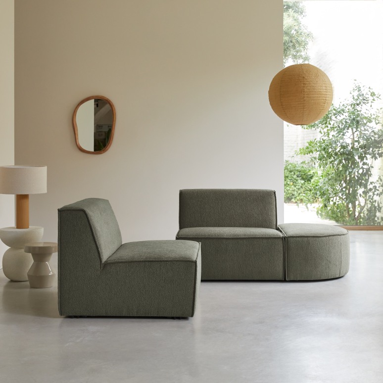 Dario - Modulaire bank van groene stof, 2-zits