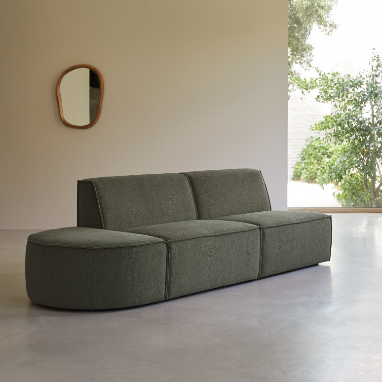 Dario - Banquette modulable en tissu vert, 2 places