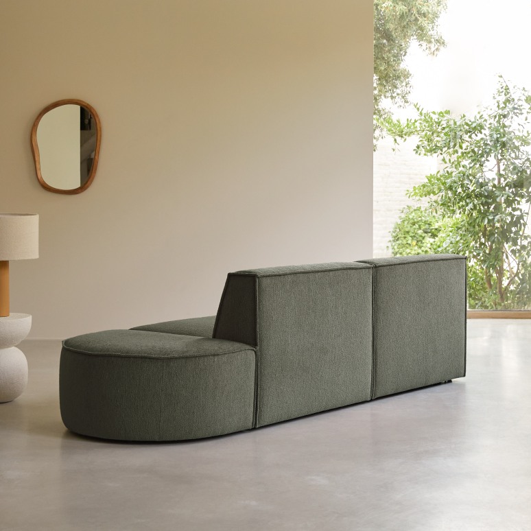Dario - Banqueta modular en tejido verde, 2 plazas