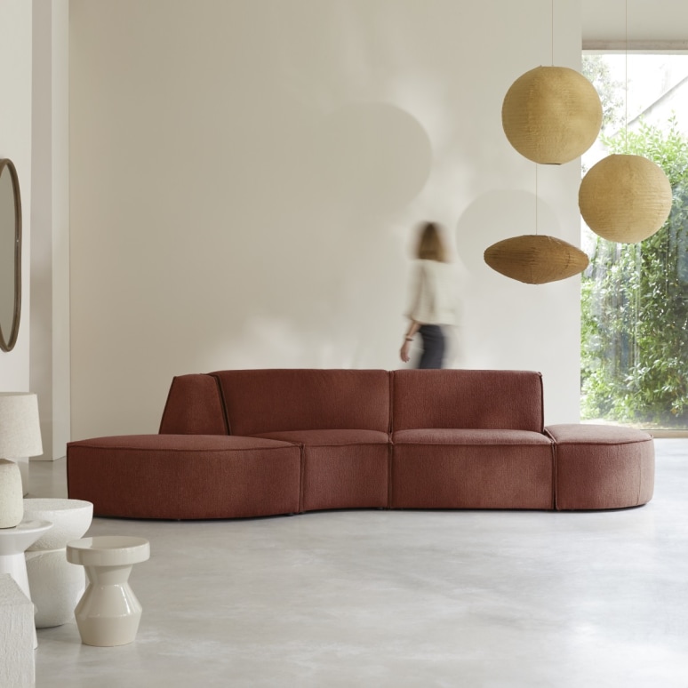 Dario - Modular 4-seater bench in mahogany-coloured fabric