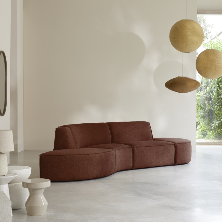 Dario - Modular 4-seater bench in mahogany-coloured fabric