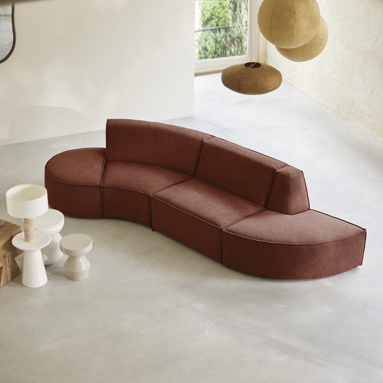 Dario - Banquette modulable en tissu acajou, 4 places