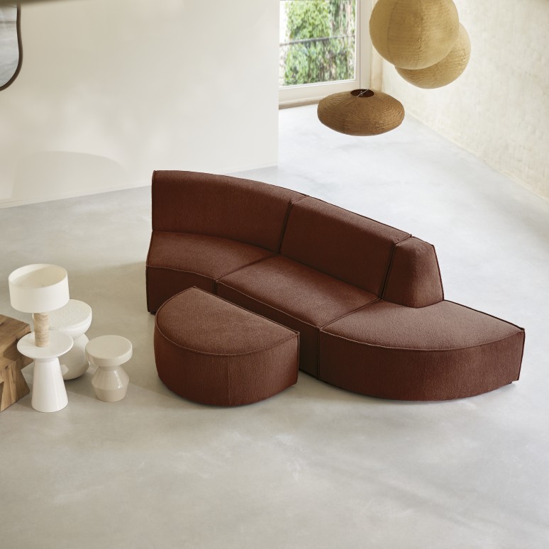 Dario - Modulaire mahoniebruine stoffen bank, 4-zits