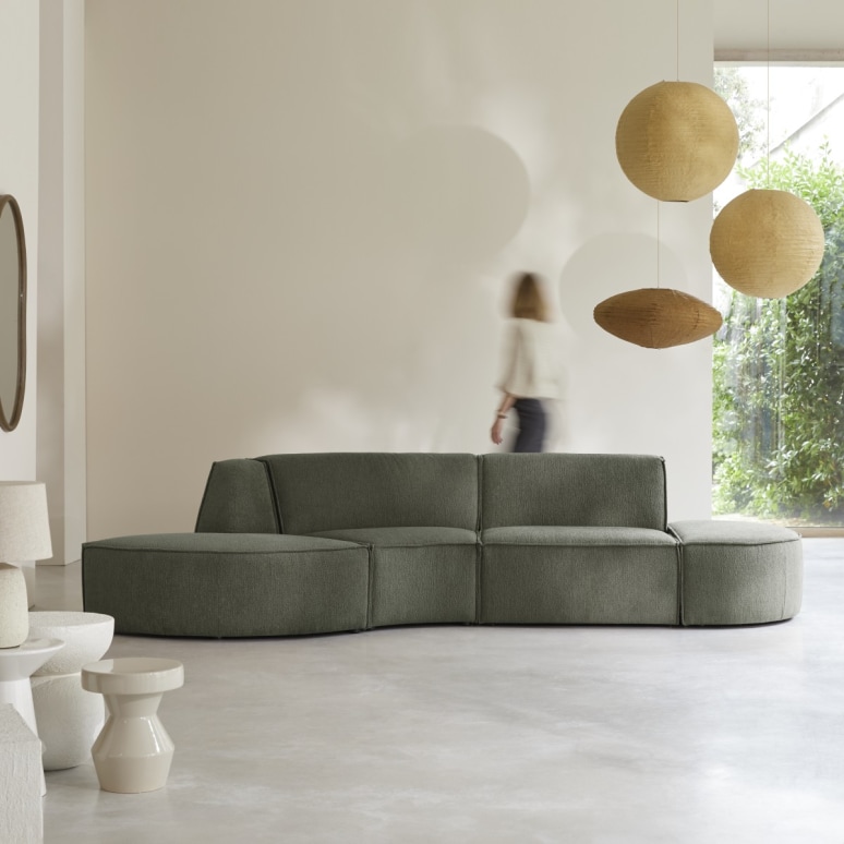 Dario - 4-Seater modular bench in green fabric