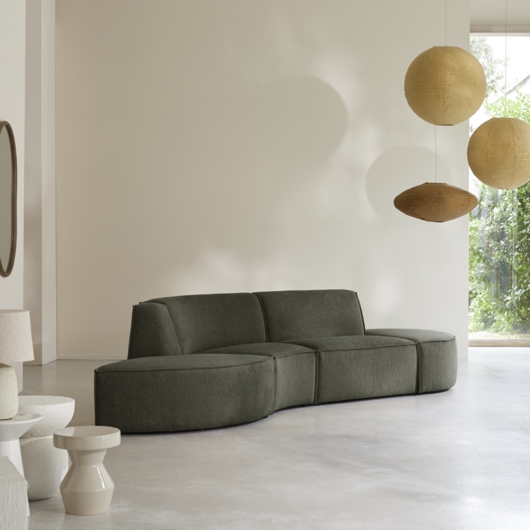 Dario - Asiento modular en tela verde, 4 plazas