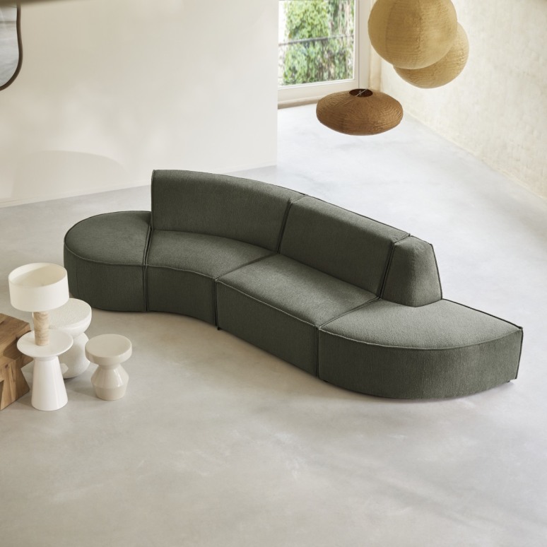 Dario - Banquette modulable en tissu vert, 4 places