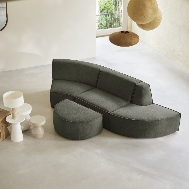 Dario - Asiento modular en tela verde, 4 plazas