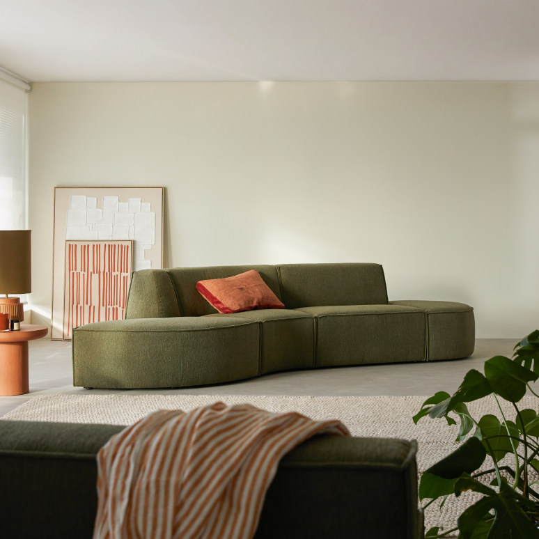 Dario - Banquette modulable en tissu vert, 4 places