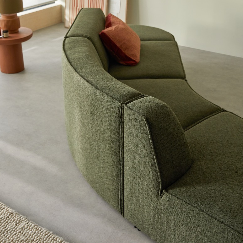 Dario - Banquette modulable en tissu vert, 4 places