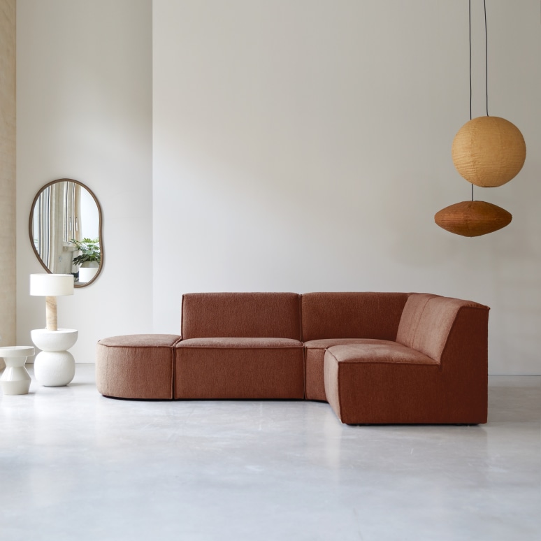 Dario - Sofá esquinero modular en tela caoba, 4-5 plazas