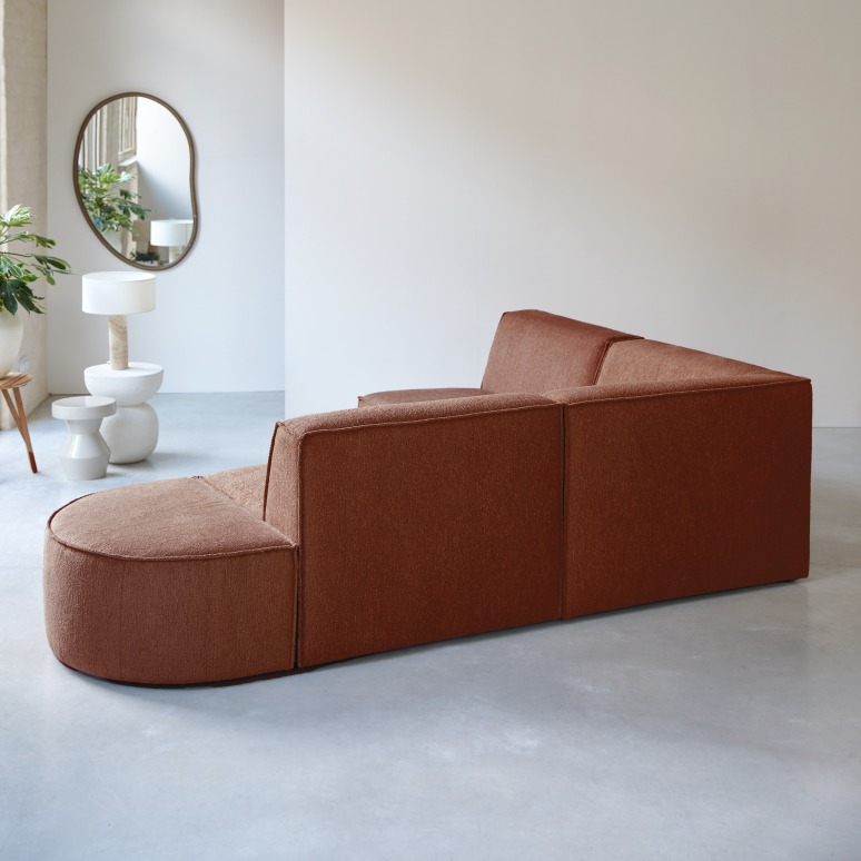 Dario - Canapé d'angle modulable en tissu acajou, 4-5 places