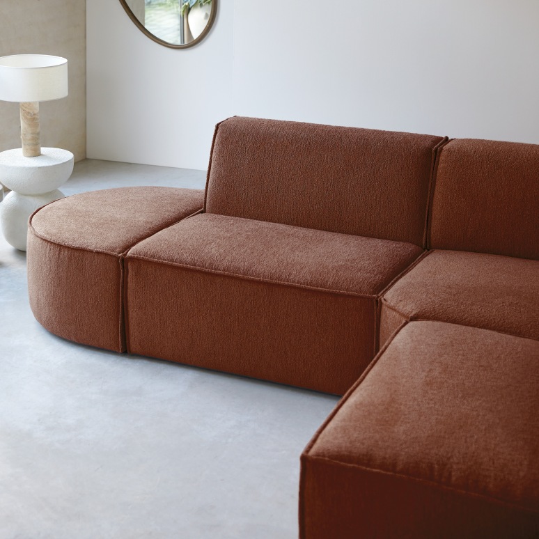 Dario - Sofá esquinero modular en tela caoba, 4-5 plazas