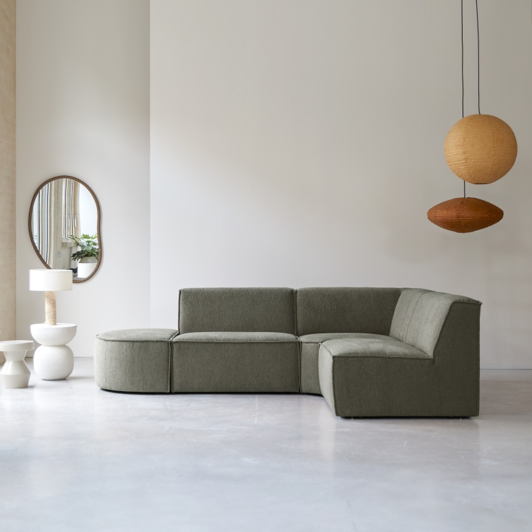 Dario - Sofá esquinero modular en tela verde, 4-5 plazas