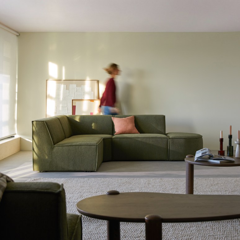 Dario - Modular corner sofa in green fabric, seats 4–5