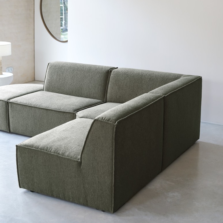 Dario - Sofá esquinero modular en tela verde, 4-5 plazas