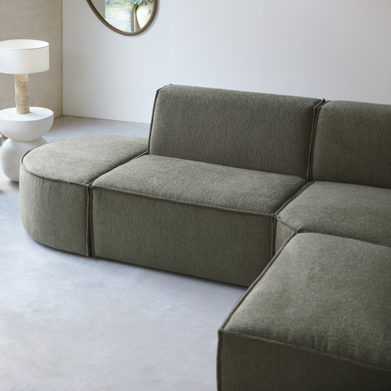 Dario - Canapé d'angle modulable en tissu vert, 4-5 places