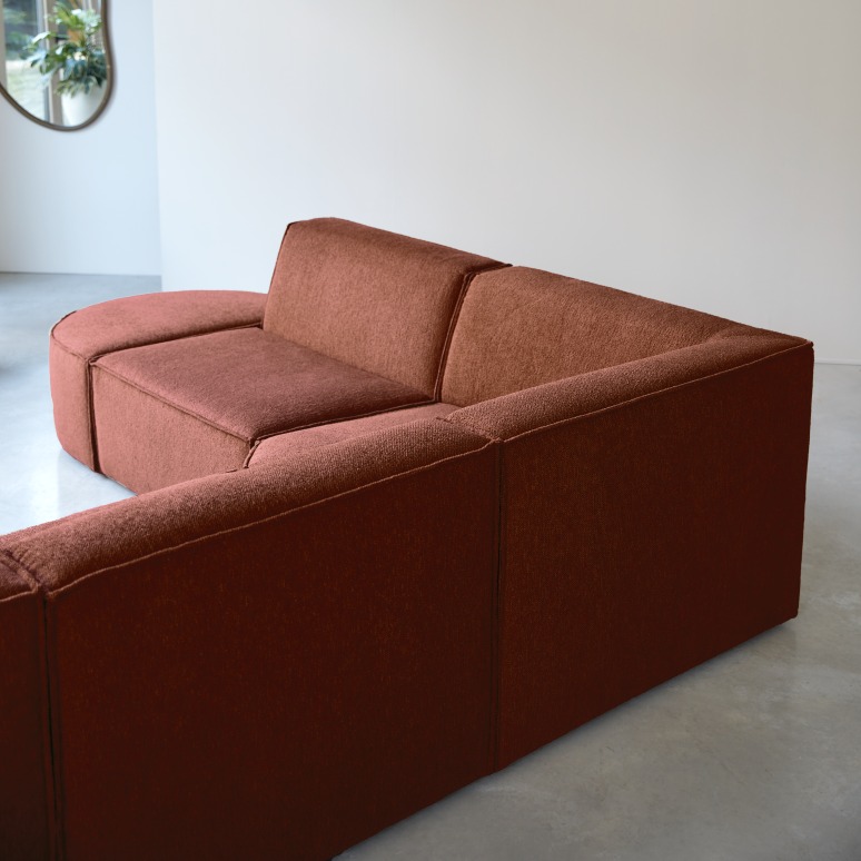 Dario - Sofá esquinero modular en tela caoba, 5-6 plazas