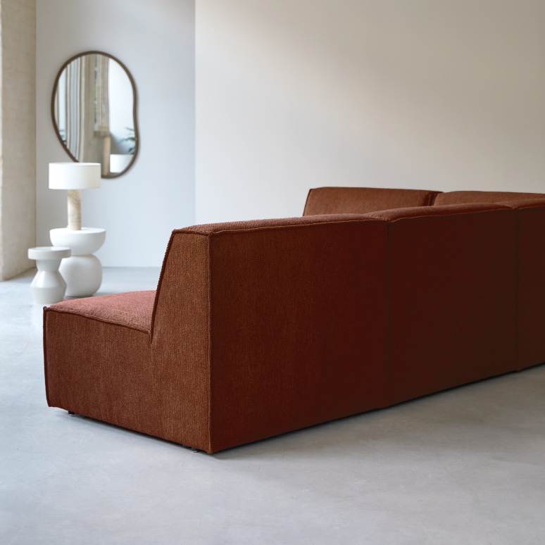 Dario - Canapé d'angle modulable en tissu acajou, 5-6 places