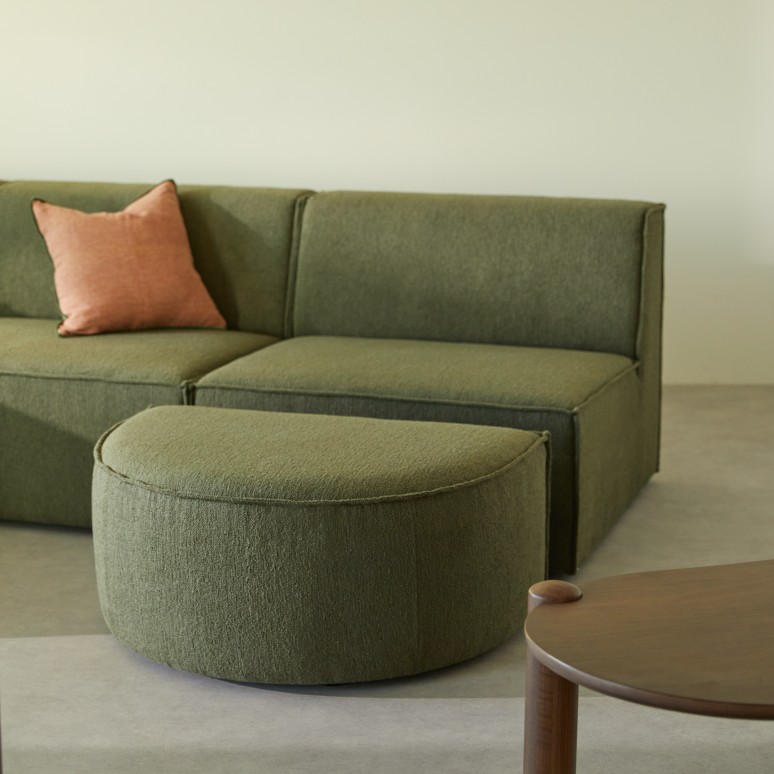 Dario - Canapé d'angle modulable en tissu vert, 5-6 places