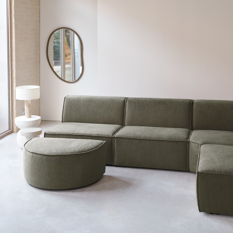 Dario - Sofá esquinero modular en tela verde, 5-6 plazas