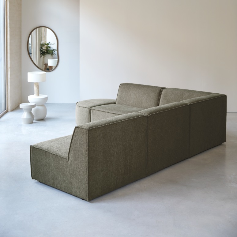 Dario - Canapé d'angle modulable en tissu vert, 5-6 places