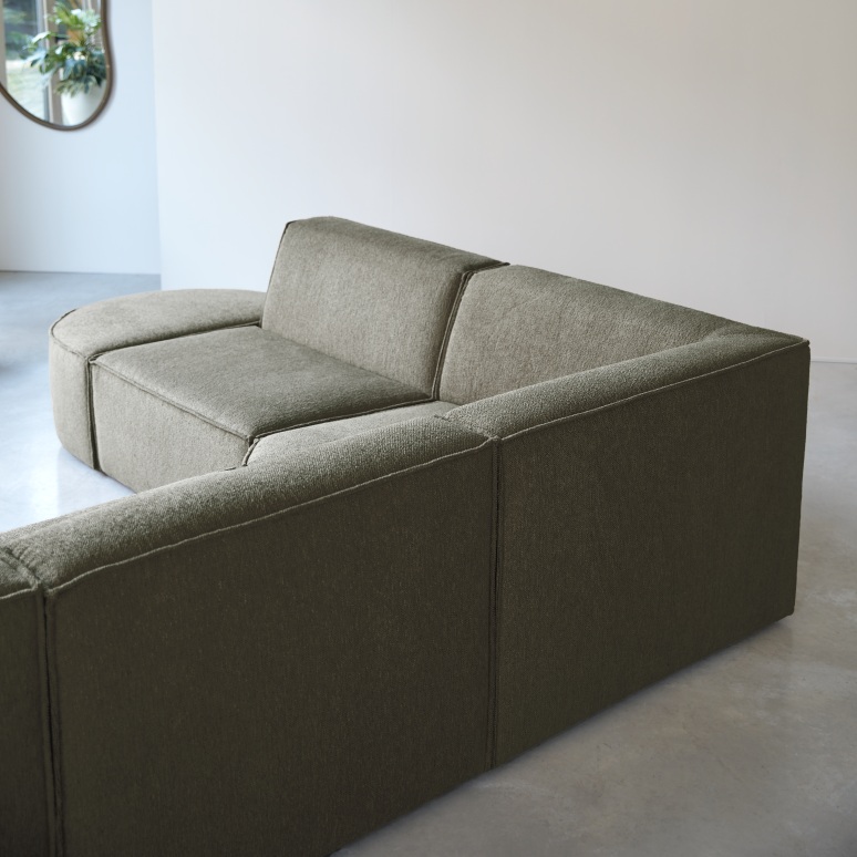 Dario - Canapé d'angle modulable en tissu vert, 5-6 places