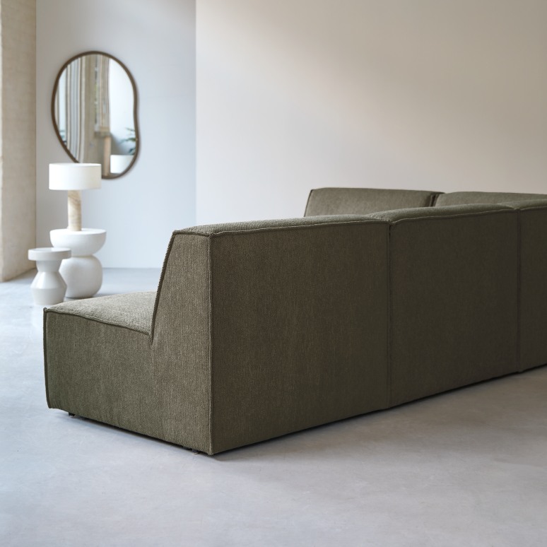 Dario - Modulares Ecksofa aus grünem Stoff, 5-6 Sitzplätze