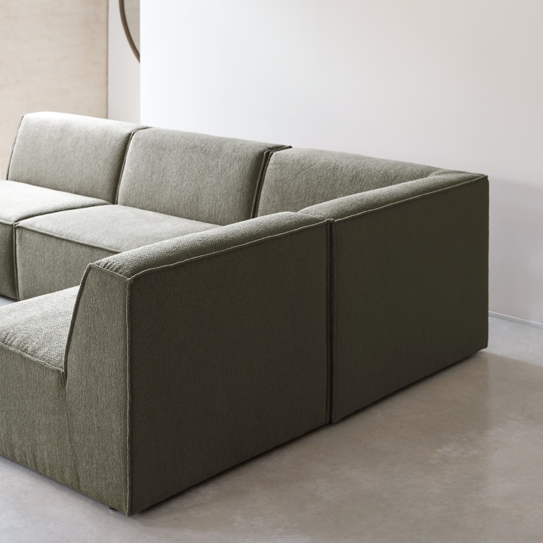 Dario - Canapé d'angle modulable en tissu vert, 5-6 places