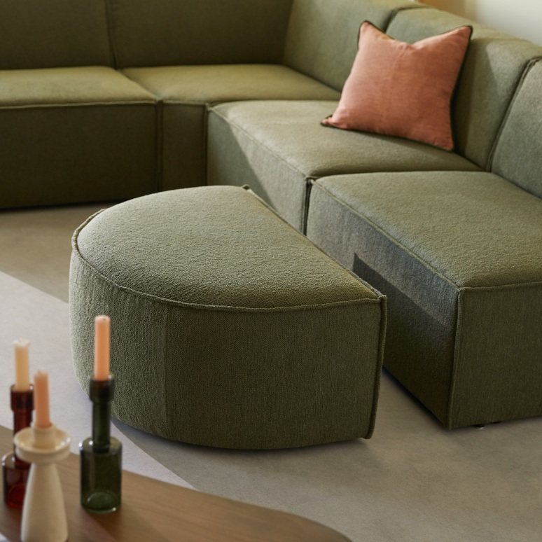 Dario - Canapé d'angle modulable en tissu vert, 5-6 places