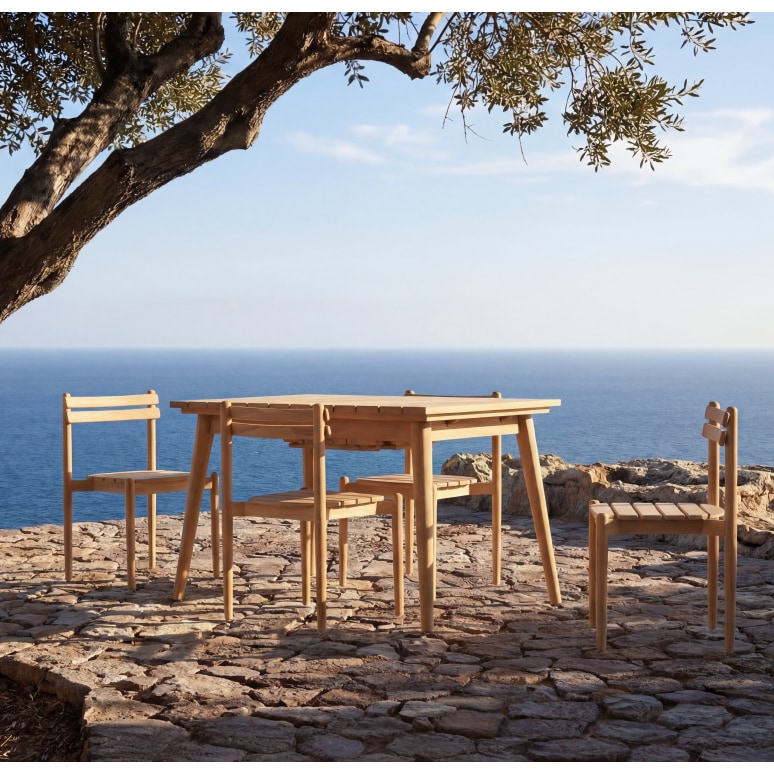 Vadim - Conjunto de jardín de teca maciza con 4 sillas