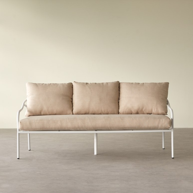 Luca - Sofás y sillones de jardín 3 plazas de tela crudo y metal blanco