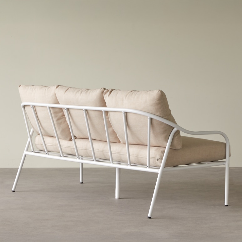 Luca - Sofás y sillones de jardín 3 plazas de tela crudo y metal blanco