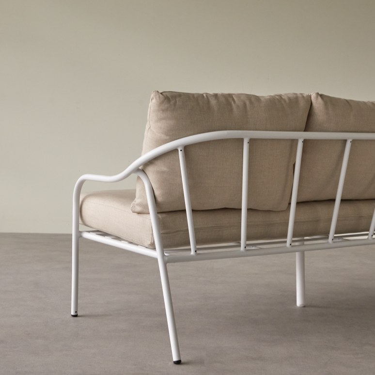 Luca - Sofás y sillones de jardín 3 plazas de tela crudo y metal blanco